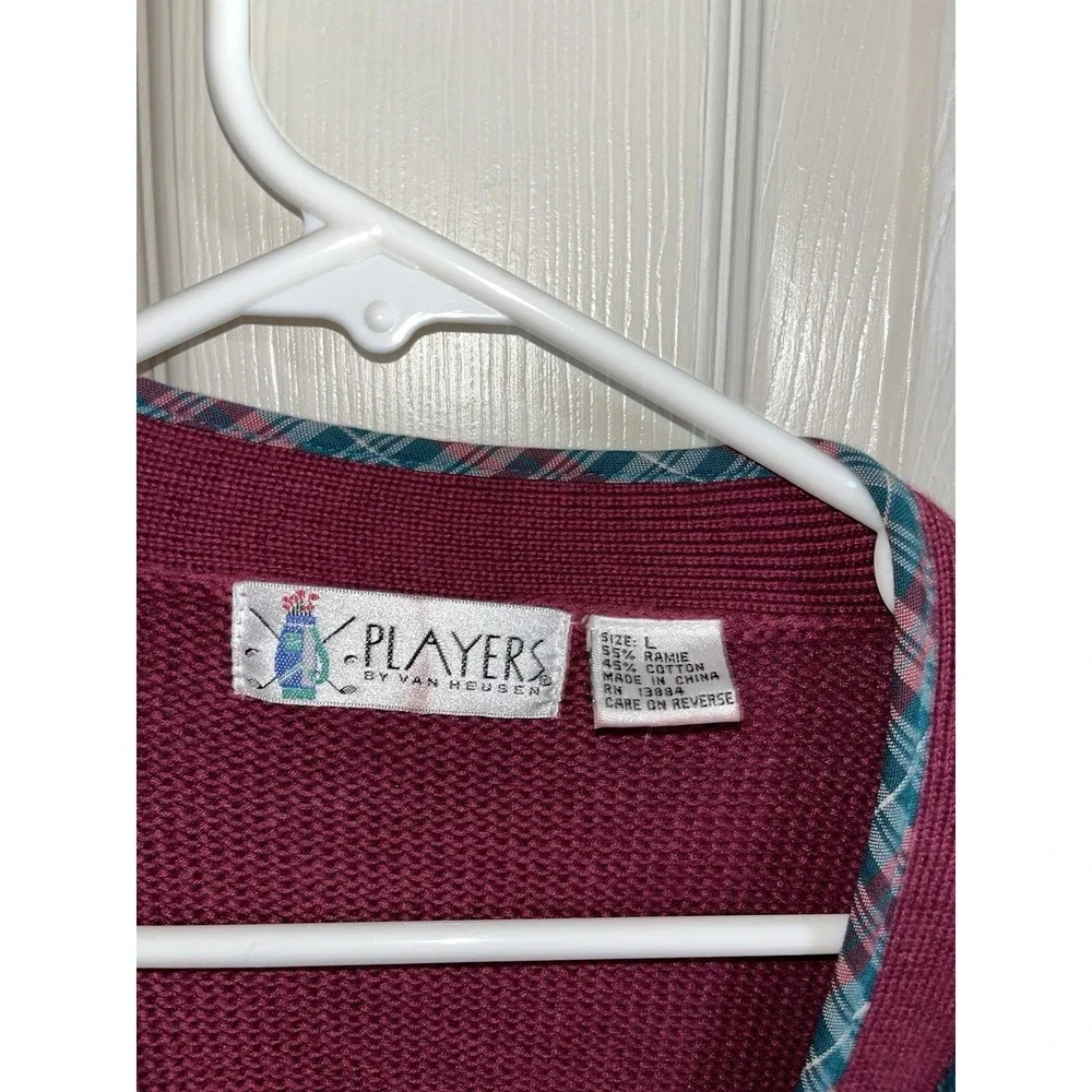 Vtg. Players Van Huesen Golf Cardigan , Patched Elbows , Embroidered Ramie Blend